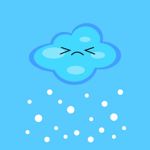 Nuage Personnage Bande Dessinée Mécontent Chute Neige Sur Fond Bleu — Image vectorielle