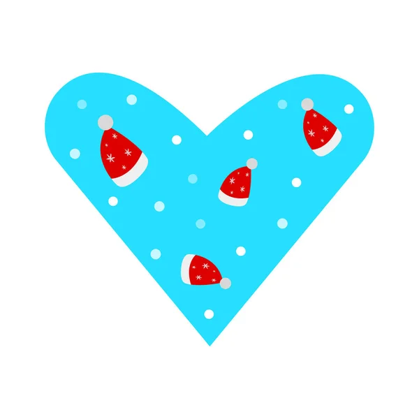 Голубое Сердце Красными Праздничными Шапками Объектом Снежинки Белом Фоне Логотипа — стоковый вектор