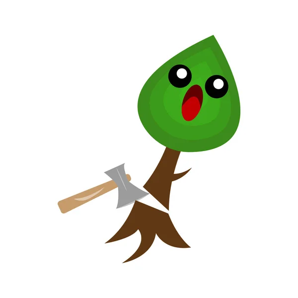 Chopped Tree Cartoon Character Screaming Pain Sharp Object White Background —  Vetores de Stock