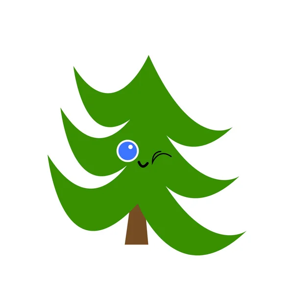 用一个可爱的微笑使绿色的云杉闪烁 白色背景的圣诞及新年概念标志 — 图库矢量图片