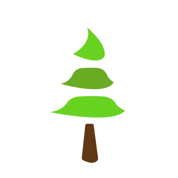 Зеленый Логотип Ели Яркое Дерево Коричневым Стволом Белом Фоне Значок — стоковый вектор