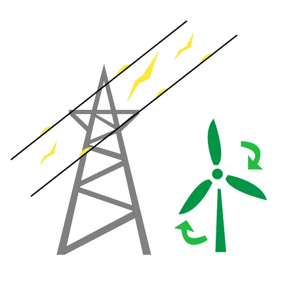 Stromleitungen Durch Draht Und Windpark Energiewirtschaft Und Ökologiekonzept — Stockvektor