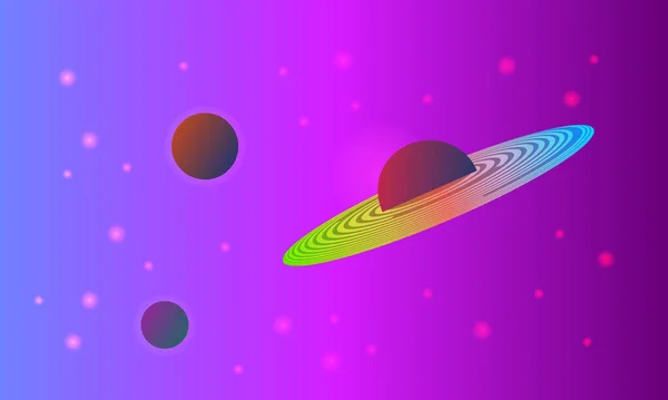 Yttre Rymden Lysande Stjärnor Och Planet Med Tre Färger Ringar — Stock vektor