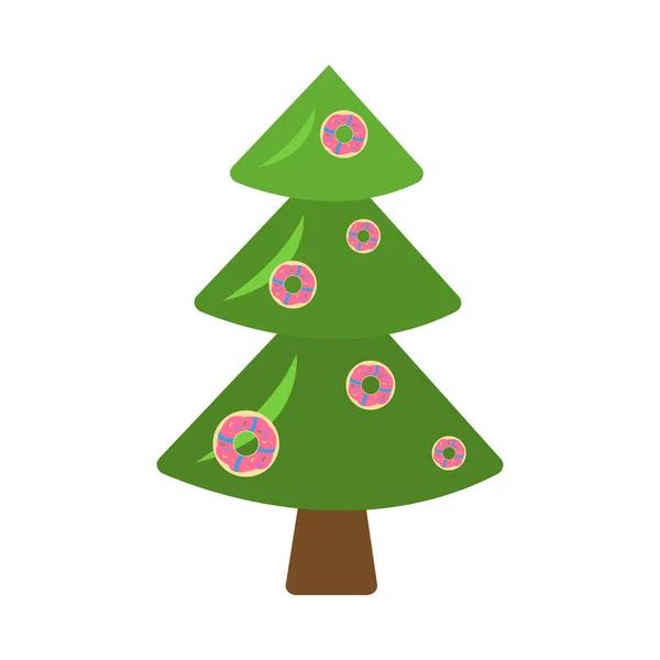 Weihnachtsbaum Mit Spielzeug Form Von Donuts Konzept Von Neujahr Und — Stockvektor