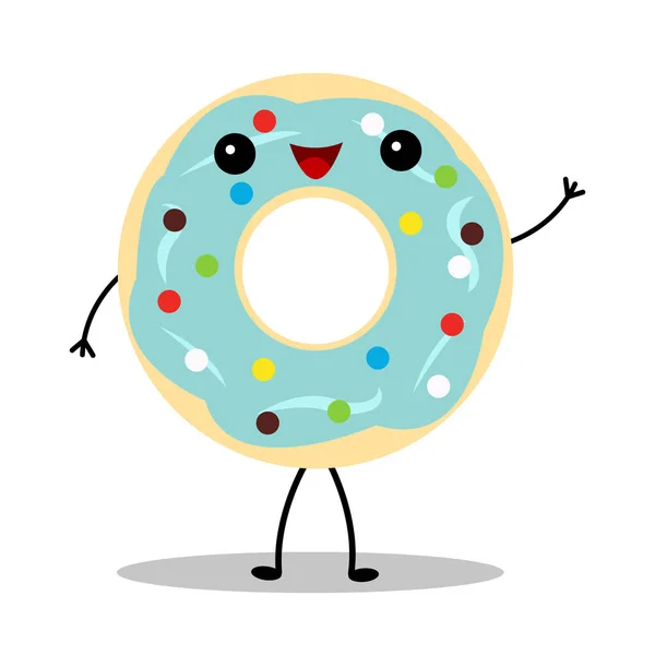 Donut Mit Blauer Creme Und Runden Bunten Mustern Niedliche Cartoon — Stockvektor