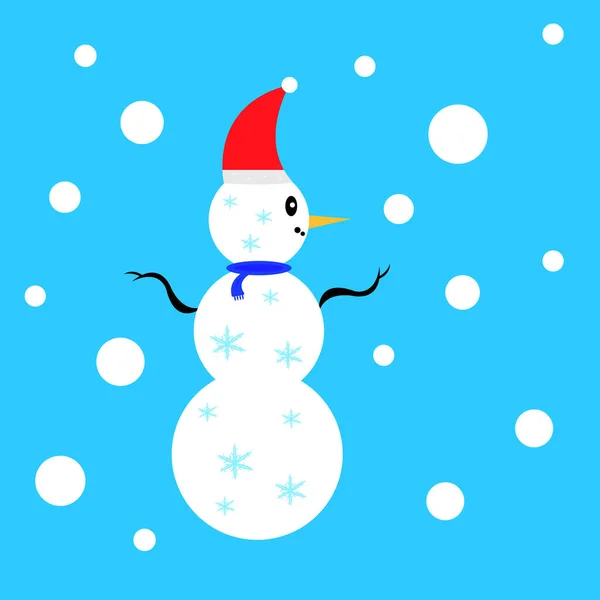 Улыбающийся Снеговик Профиль Носит Красную Праздничную Шляпу Покрыт Узорами Снежинки — стоковый вектор