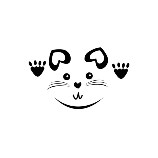 可爱的猫嘴和爪子标志用于设计有胡子的宠物 — 图库矢量图片