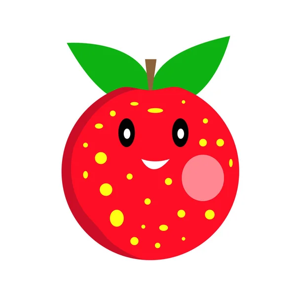Pomme Rouge Vif Avec Des Motifs Ronds Jaunes Blanc Sourire — Image vectorielle