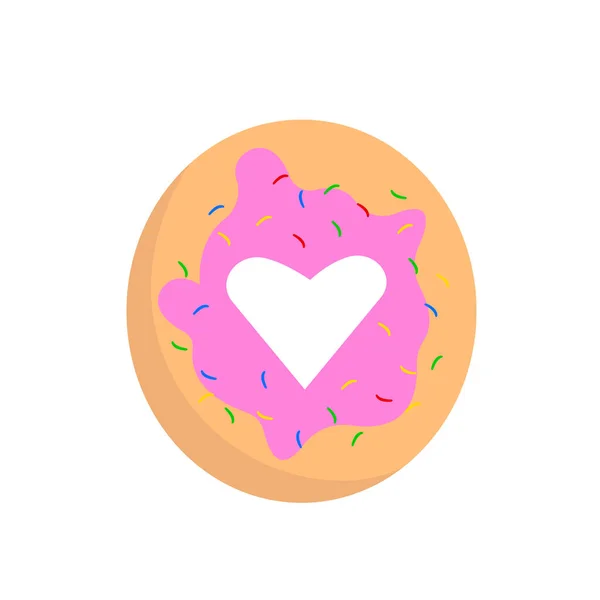 Donut Con Agujero Forma Una Crema Para Corazón Concepto Polvo — Vector de stock