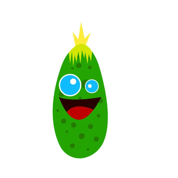蓝色大眼睛的有趣黄瓜 白色背景的蔬菜和食品卡通人物的圆形图案概念 — 图库矢量图片