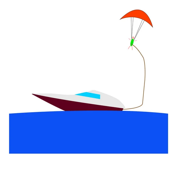 Bateau Dessin Animé Navigue Sur Mer Bleue Suivie Par Homme — Image vectorielle