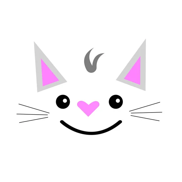 Niedliches Katzengesicht Mit Breitem Lächeln Und Herzförmigen Nasenelementen Auf Weißem — Stockvektor
