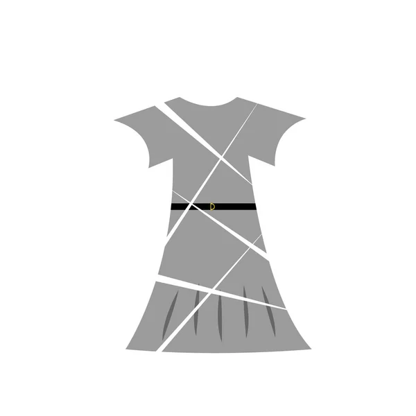 Gray Female Dress Black Belt Logo Cuts White Background Fashion — Stock Vector