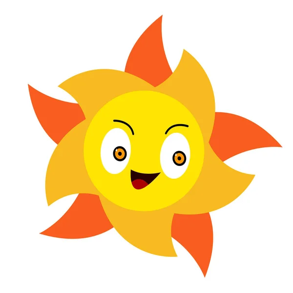 Divertido Personaje Dibujos Animados Sun Con Brillantes Ojos Naranjas Objeto — Vector de stock