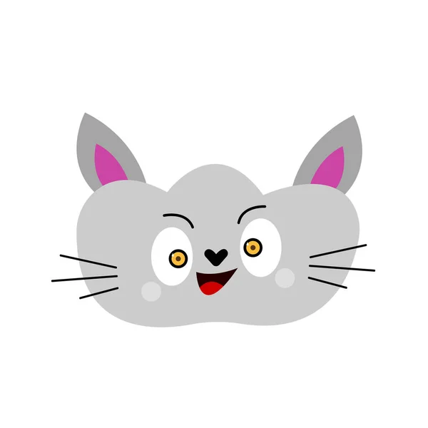 一只白色背景上长着闪闪发光的橙色眼睛野兽的可爱宠物的灰猫肖像 — 图库矢量图片