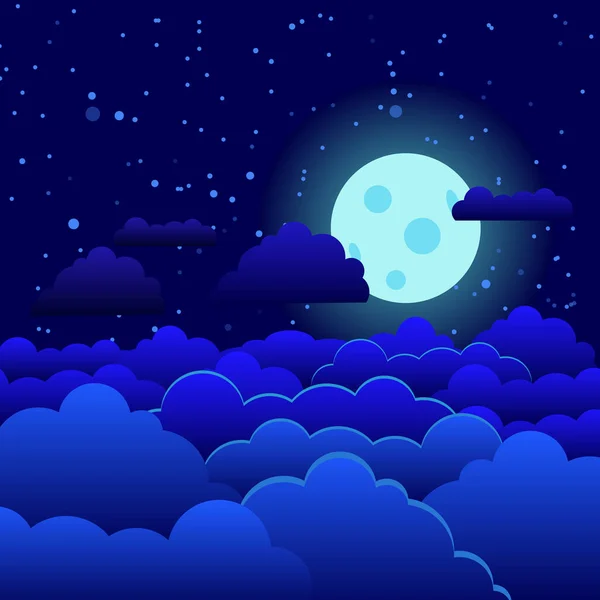 Lua Céu Noite Ilumina Nuvens Azuis Fantástico Papel Parede Paisagem — Vetor de Stock