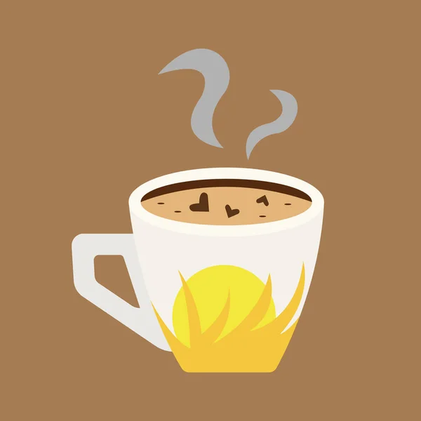 Kawa Filiżance Wzorze Kształcie Jasnopomarańczowego Słońca Koncepcja Popularnego Logo Napoju — Wektor stockowy