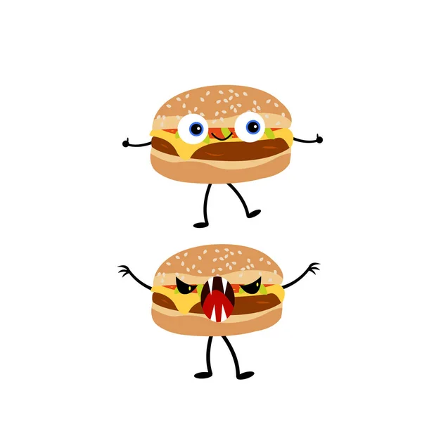 Hamburguesa Con Queso Picado Lechuga Alegre Personaje Dibujos Animados Lindo — Archivo Imágenes Vectoriales