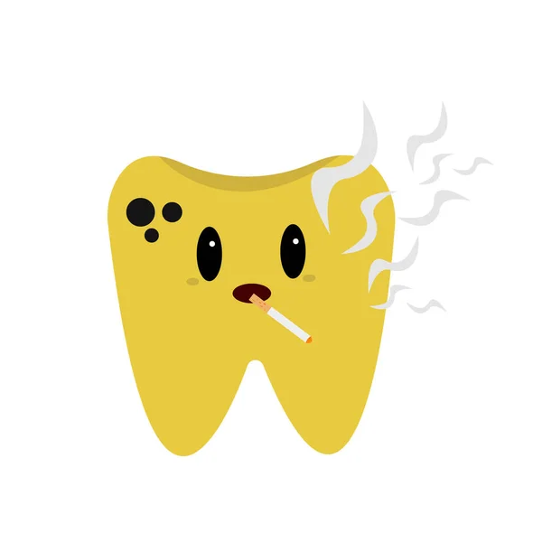Malato Cupo Personaggio Dei Cartoni Animati Dente Con Una Sigaretta — Vettoriale Stock