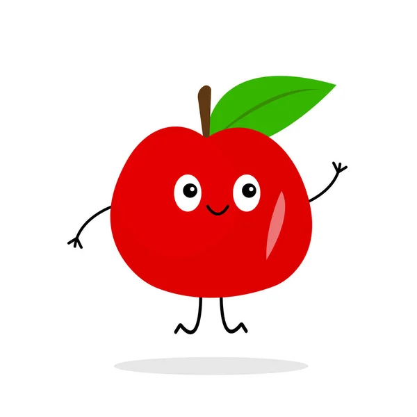 Przyjazny Charakter Czerwony Jabłko Kreskówka Uśmiechając Się Skacząc Białym Tle — Wektor stockowy