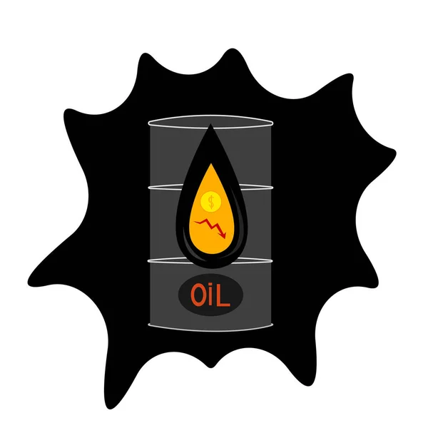石油バレル白い背景に価格とドルのコインコンセプト産業と経済オブジェクトの下落のグラフと暗いドロップ — ストックベクタ