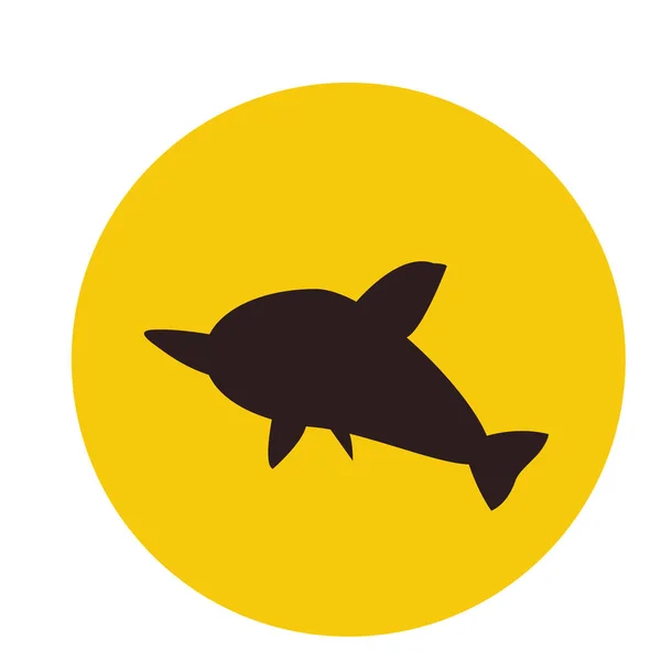 Jumping Dolphin Silhouette Orange Sun Background Concept Marine Adventure Tourism — Stock Vector
