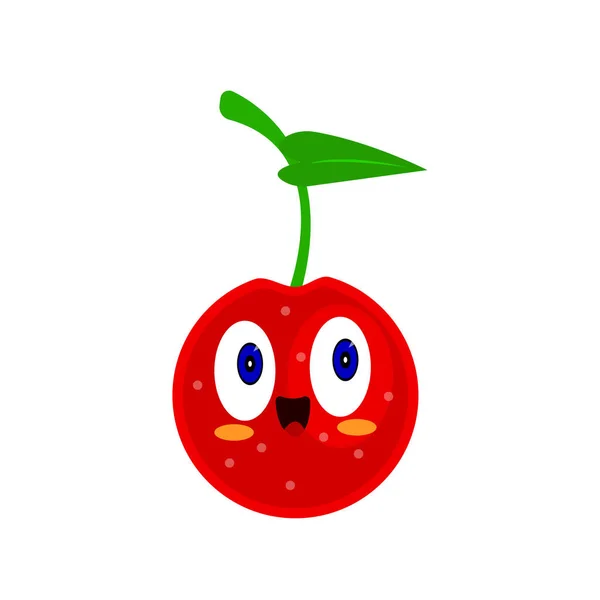 Cherry Red Cartoon Character Blue Shining Eyes Bright Fruit Emotion — Stock Vector