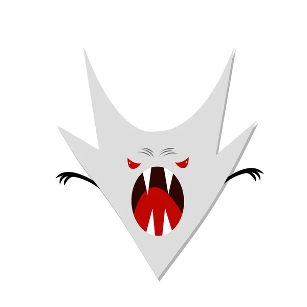 Fantasma Gris Enojado Con Ojos Rojos Boca Abierta Colmillos Afilados — Vector de stock