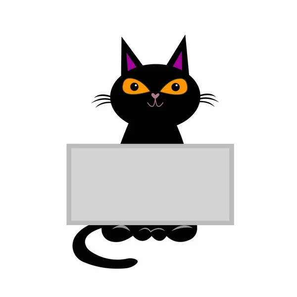 白を基調とした黒猫オレンジの瞳と鼻でハートペットと動物のコンセプトの形をした白い背景の漫画のキャラクターに座って — ストックベクタ