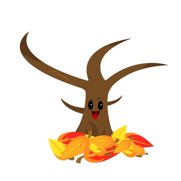 Personaje Dibujos Animados Árbol Otoño Con Hojas Caídas Objeto Sobre — Vector de stock