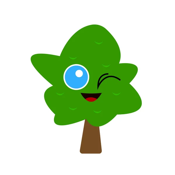 Divertido Parpadeo Árbol Con Una Sonrisa Encantadora Verde Naturaleza Vegetal — Vector de stock