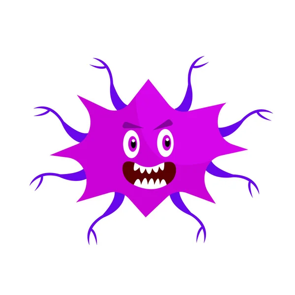 Bösen Virus Zeichentrickfigur Lila Mikroorganismus Mikrobe Konzept — Stockvektor
