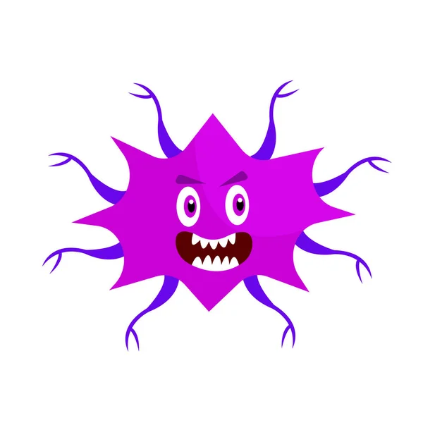 Kwaadaardig Virus Cartoon Karakter Paars Micro Organisme Microbe Concept — Stockvector