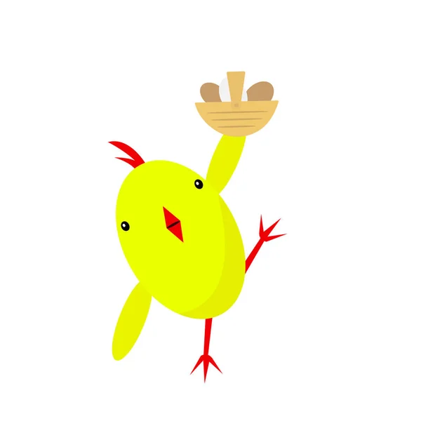Милый Мультяшный Персонаж Курицы Позирует Корзиной Которой Яйца Лежат Объект — стоковый вектор