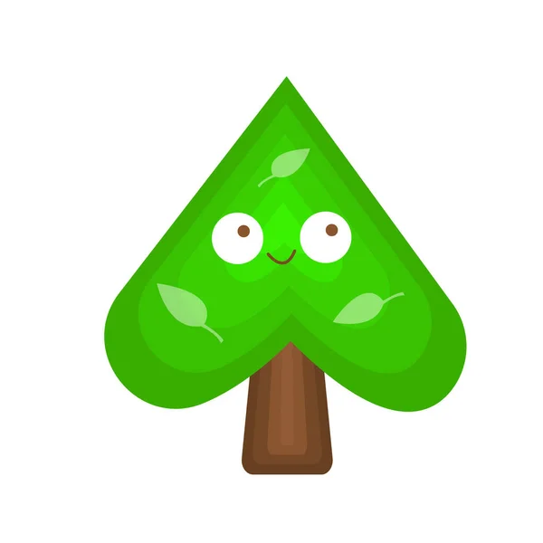 Personaje Del Árbol Dibujos Animados Corazón Invertido Con Patrones Hojas — Vector de stock