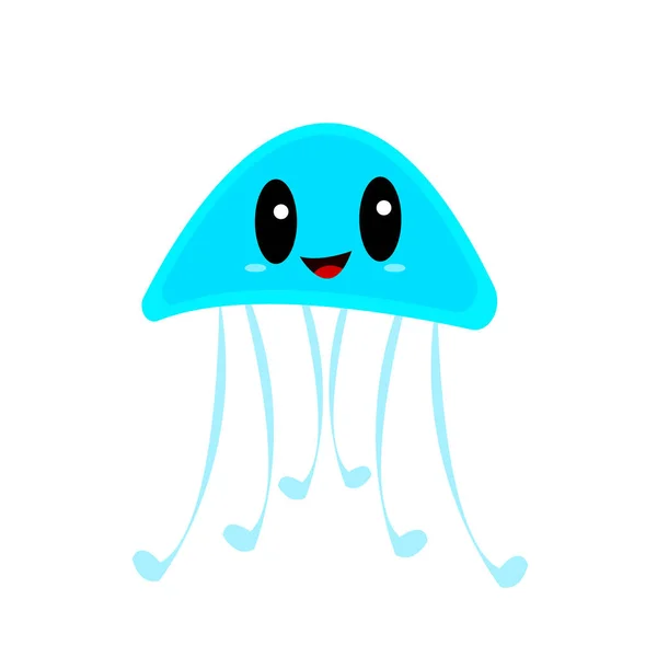 Jellyfish Bonito Personagem Desenho Animado Com Olhos Brilhantes Pretos Conceito —  Vetores de Stock