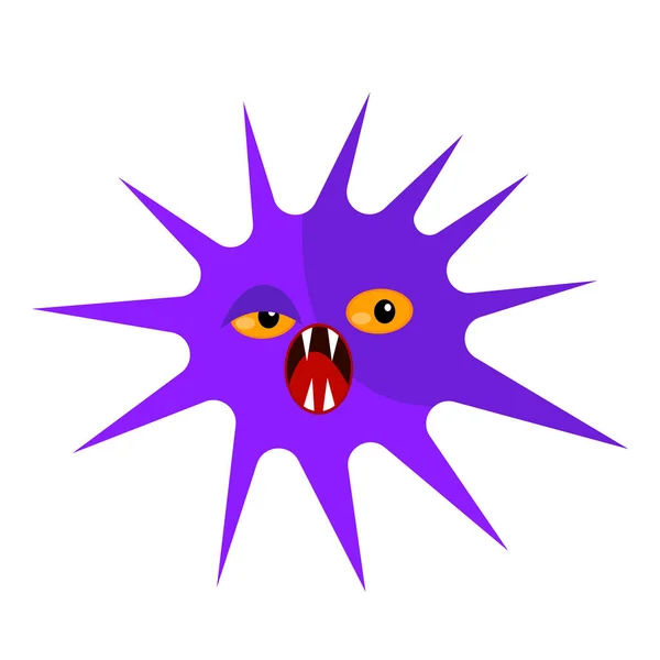 Фіолетовий Персонаж Вірусу Монстра Гострими Зубами Яскраво Оранжевими Очима Концепція — стоковий вектор