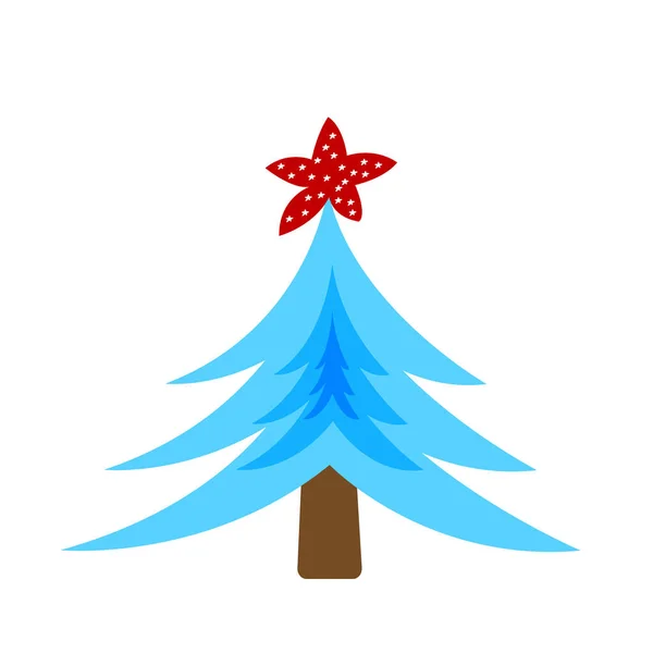 Μπλε Χριστουγεννιάτικο Δέντρο Κόκκινο Αστέρι Στην Κορυφή Σύμβολο Δάσος Των — Διανυσματικό Αρχείο