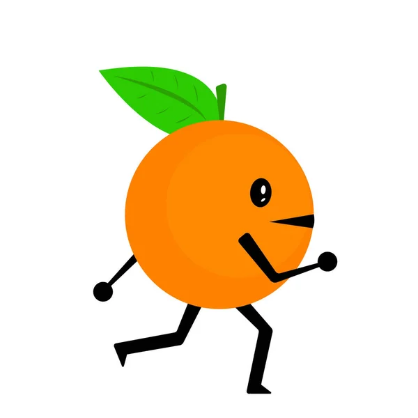 Prowadzenie Pomarańczowy Postać Kreskówki Sportowe Owoce Tropikalne Zielonych Liści Koncepcja — Wektor stockowy