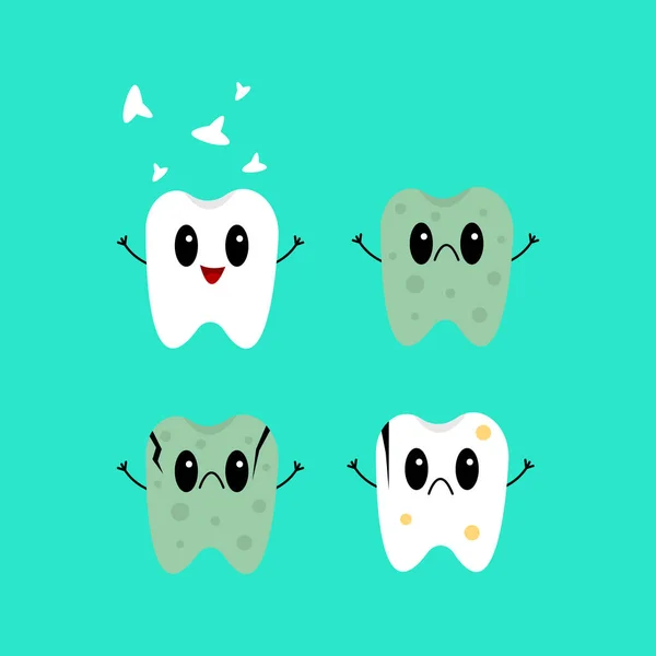 Dents Personnages Dessins Animés Avec Différents Objets Émotionnels Sur Fond — Image vectorielle