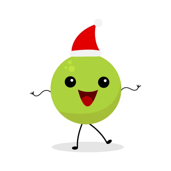 Guisantes Verdes Santa Hat Personaje Dibujos Animados Riendo Posando Sobre — Vector de stock