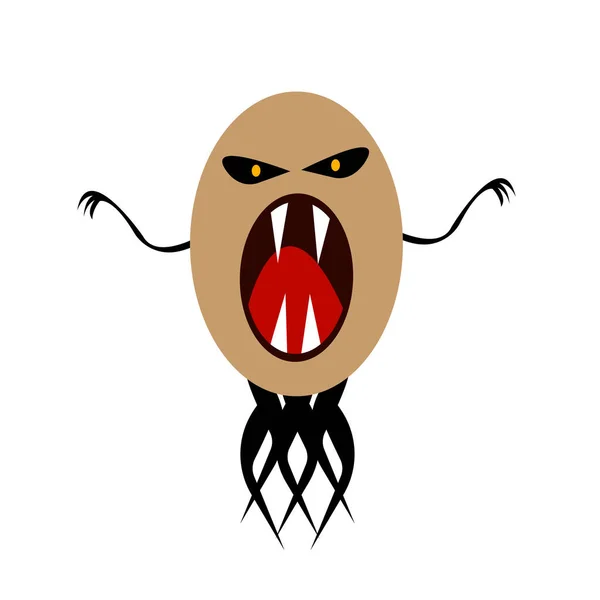 怒りのモンスターチキン卵と鋭い牙ハロウィンと神秘主義のコンセプト漫画のキャラクター白の背景 — ストックベクタ