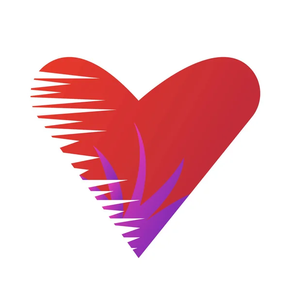 Coração Vermelho Com Padrões Roxos Corta Logotipo Lateral Para Objeto — Vetor de Stock