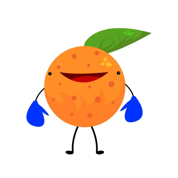 Boxeador Personaje Dibujos Animados Naranja Posando Guantes Azules Sobre Fondo — Vector de stock