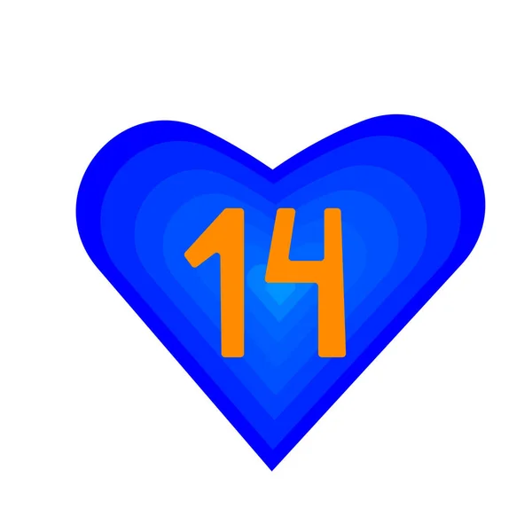 Corazón Azul Con Número Naranja Catorce Amantes Concepto Día Vacaciones — Archivo Imágenes Vectoriales