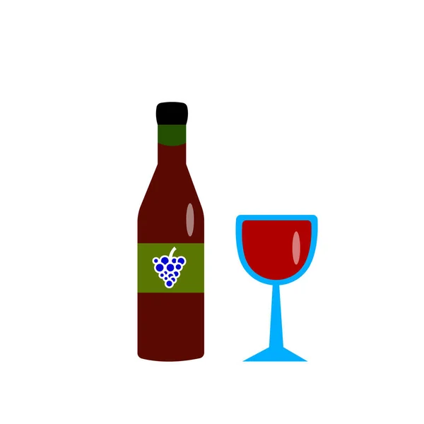 Kırmızı Şaraplı Şişe Bardak Etiket Konseptinde Bir Demet Üzüm Popüler — Stok Vektör