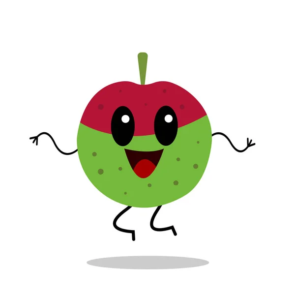 Vermelho Verde Maçã Alegre Fruta Saltando Fundo Branco Personagem Desenho — Vetor de Stock