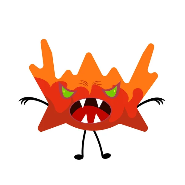 Red Orange Angry Monster Green Bright Eyes Sharp Fangs Eerily — Stock Vector