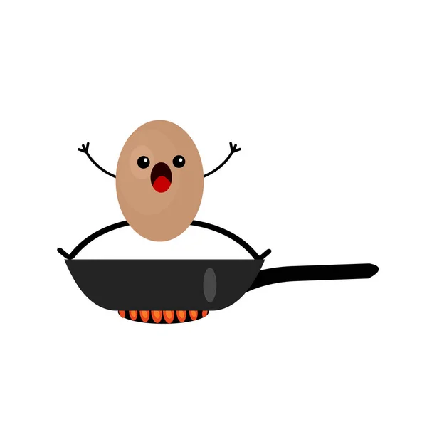 Oeuf Poulet Frit Dans Une Casserole Drôle Personnage Dessin Animé — Image vectorielle