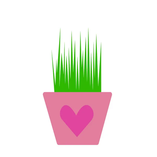 Herbe Verte Dans Pot Avec Objet Motif Forme Coeur Sur — Image vectorielle